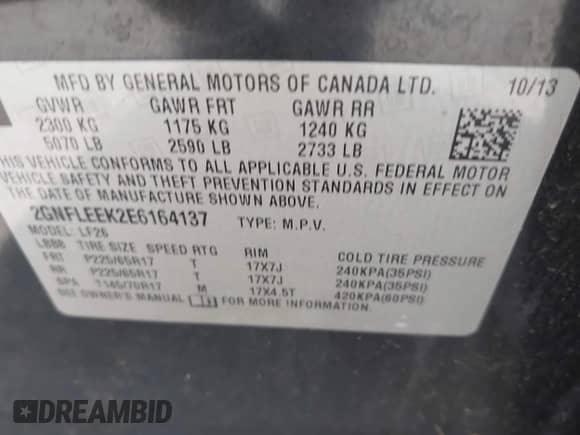 2014 Chevrolet Equinox LS с VIN 2GNFLEEK2E6164137, выставлен на аукционе IAAI как лот 43396284 с пробегом 174 063 миль миль и . История ставок и продаж доступна на DreamBid. Изображение 9.
