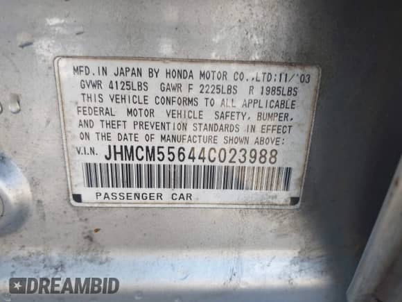 2004 Honda Accord EX с VIN JHMCM55644C023988, выставлен на аукционе IAAI как лот 42529274 с пробегом 304 749 миль миль и . История ставок и продаж доступна на DreamBid. Изображение 9.