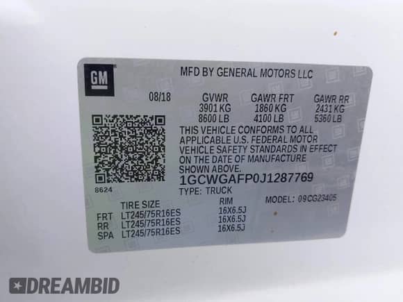 2018 Chevrolet Express Cargo с VIN 1GCWGAFP0J1287769, выставлен на аукционе IAAI как лот 42814645 с пробегом 152 506 миль миль и . История ставок и продаж доступна на DreamBid. Изображение 9.