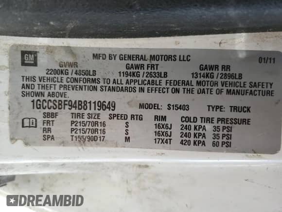 2011 Chevrolet Colorado Work Truck с VIN 1GCCSBF94B8119649, выставлен на аукционе Copart как лот 56566315 с пробегом 235 089 миль миль и Списание • Salvage title. История ставок и продаж доступна на DreamBid. Изображение 12.