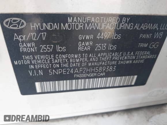 2017 Hyundai Sonata SE с VIN 5NPE24AF2HH589383, выставлен на аукционе IAAI как лот 43163194 с пробегом 27 745 миль миль и . История ставок и продаж доступна на DreamBid. Изображение 9.