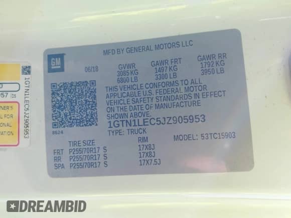 2018 GMC Sierra 1500 with VIN 1GTN1LEC5JZ905953, listed as a IAAI auction lot 43342825 with 79,302 mi miles and . Bid and sale history available at DreamBid. Image 9.