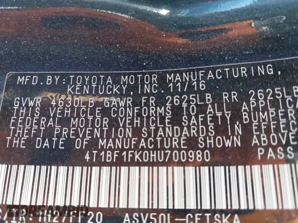 2017 Toyota Camry XLE с VIN 4T1BF1FK0HU700980, выставлен на аукционе IAAI как лот 43327320 с пробегом 121 998 миль миль и . История ставок и продаж доступна на DreamBid. Изображение 9.