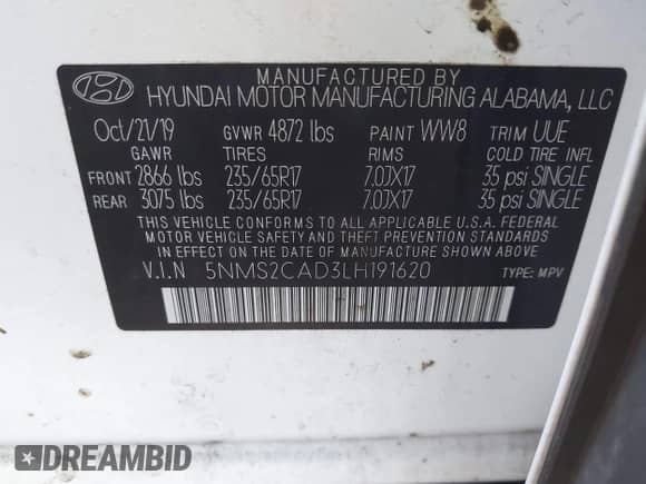2020 Hyundai Santa Fe SE с VIN 5NMS2CAD3LH191620, выставлен на аукционе IAAI как лот 43160364 с пробегом 75 234 миль миль и . История ставок и продаж доступна на DreamBid. Изображение 9.