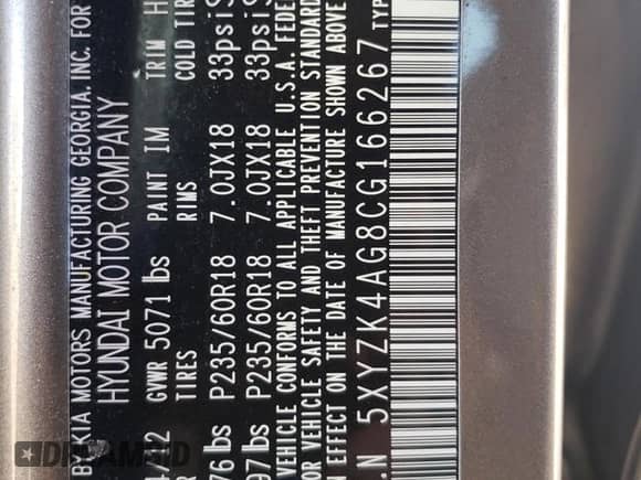 2012 Hyundai Santa Fe Limited with VIN 5XYZK4AG8CG166267, listed as a Copart auction lot 84297905 with Not provided miles and Salvage title. Bid and sale history available at DreamBid. Image 12.