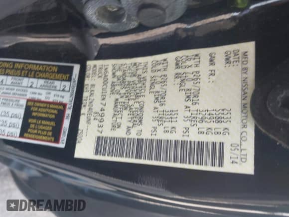 2014 Nissan Frontier SV z VIN 1N6AD0CU1EN749937, wystawiony jako IAAI lot #42792826 z przebiegiem 73 032 mil mil oraz . Historia ofert i sprzedaży dostępna na DreamBid. Obrazek 9.