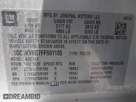 2015 Chevrolet Silverado 2500HD LT z VIN 1GC1KVEG7FF501135, wystawiony jako IAAI lot #42374401 z przebiegiem 135 855 mil mil oraz . Historia ofert i sprzedaży dostępna na DreamBid. Obrazek 9.