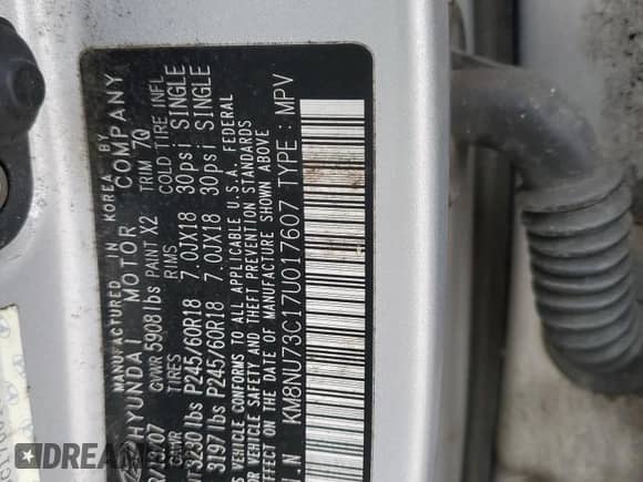 2007 Hyundai Veracruz GLS с VIN KM8NU73C17U017607, выставлен на аукционе Copart как лот 83724524 с пробегом 161 480 миль миль и Чистый • Clean title. История ставок и продаж доступна на DreamBid. Изображение 13.