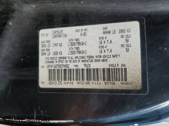 1995 Dodge 1500 с VIN 1B7HF16Z7SS374562, выставлен на аукционе Copart как лот 69308455 с пробегом 248 266 миль миль и Списание • Salvage title. История ставок и продаж доступна на DreamBid. Изображение 12.