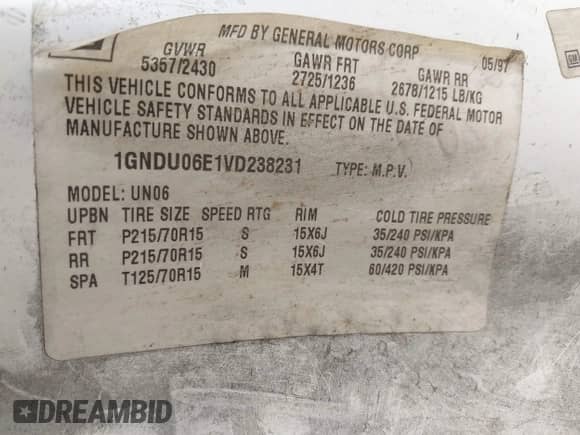 1997 Chevrolet Venture с VIN 1GNDU06E1VD238231, выставлен на аукционе IAAI как лот 42161127 с пробегом 212 950 миль миль и . История ставок и продаж доступна на DreamBid. Изображение 9.