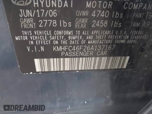 2006 Hyundai Azera SE с VIN KMHFC46F26A137167, выставлен на аукционе IAAI как лот 39742521 с пробегом 220 504 миль миль и . История ставок и продаж доступна на DreamBid. Изображение 9.