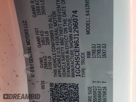 2018 Chevrolet Colorado 2WD LT with VIN 1GCHSCEN6J1296074, listed as a Copart auction lot 44886425 with 117,508 mi miles and Salvage title. Bid and sale history available at DreamBid. Image 12.