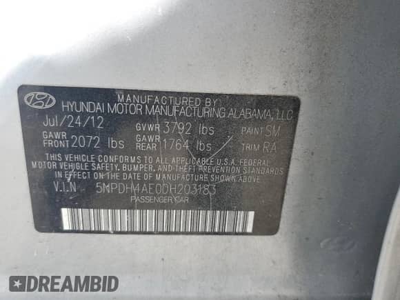 2013 Hyundai Elantra Limited z VIN 5NPDH4AE0DH203183, wystawiony jako Copart lot #83843595 z przebiegiem 97 944 mil mil oraz Szkoda całkowita • Salvage title. Historia ofert i sprzedaży dostępna na DreamBid. Obrazek 12.