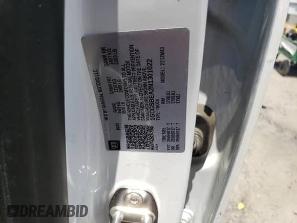 2022 Chevrolet Colorado 2WD Work Truck with VIN 1GCGSBEA2N1301022, listed as a Copart auction lot 58419155 with 80,859 mi miles and Salvage title. Bid and sale history available at DreamBid. Image 12.
