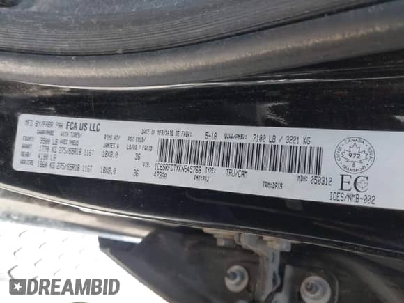 2019 Ram 1500 Laramie z VIN 1C6SRFDTXKN545769, wystawiony jako IAAI lot #41969816 z przebiegiem 98 230 mil mil oraz . Historia ofert i sprzedaży dostępna na DreamBid. Obrazek 9.