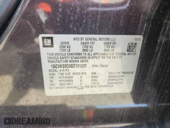2016 Chevrolet Silverado 1500 LTZ с VIN 1GCVKSEC9GZ101297, выставлен на аукционе Copart как лот 61228845 с пробегом 112 205 миль миль и Чистый • Clean title. История ставок и продаж доступна на DreamBid. Изображение 12.