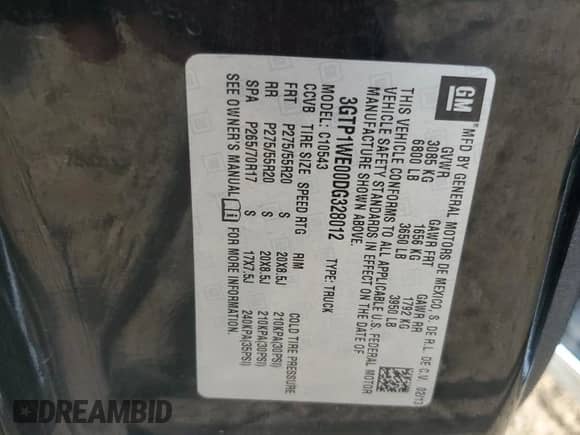 2013 GMC Sierra 1500 SLT z VIN 3GTP1WE00DG328012, wystawiony jako Copart lot #82565485 z przebiegiem 172 363 mil mil oraz Szkoda całkowita • Salvage title. Historia ofert i sprzedaży dostępna na DreamBid. Obrazek 12.