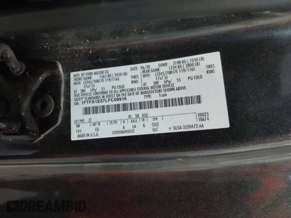 2020 Ford F-150 XL с VIN 1FTFX1E57LFC09916, выставлен на аукционе IAAI как лот 42971209 с пробегом 121 149 миль миль и . История ставок и продаж доступна на DreamBid. Изображение 9.