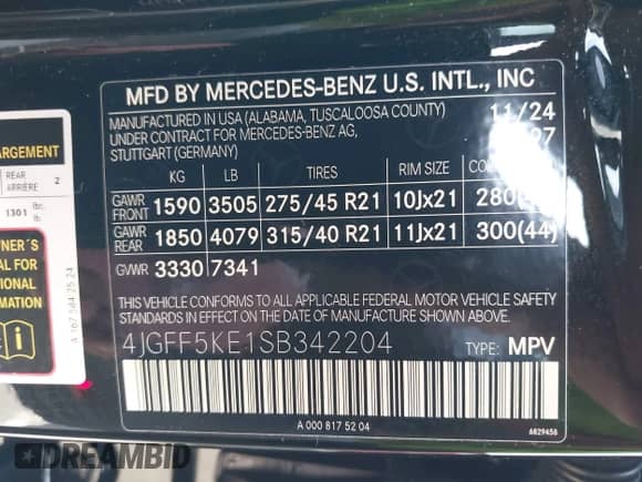 2025 Mercedes-Benz GLS 450 with VIN 4JGFF5KE1SB342204, listed as a IAAI auction lot 42007814 with 6,215 mi miles and . Bid and sale history available at DreamBid. Image 9.