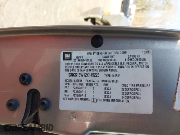 2002 Chevrolet Blazer LS с VIN 1GNCS18W12K145228, выставлен на аукционе IAAI как лот 41653692 с пробегом 213 764 миль миль и . История ставок и продаж доступна на DreamBid. Изображение 9.