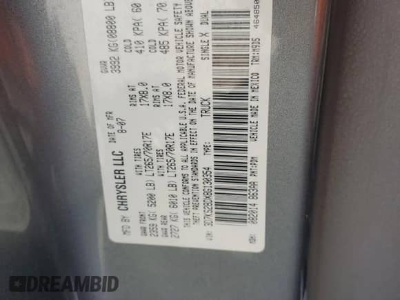 2008 Dodge 2500 SLT with VIN 3D7KS28DX8G130354, listed as a Copart auction lot 48193745 with Not provided miles and Salvage title. Bid and sale history available at DreamBid. Image 13.
