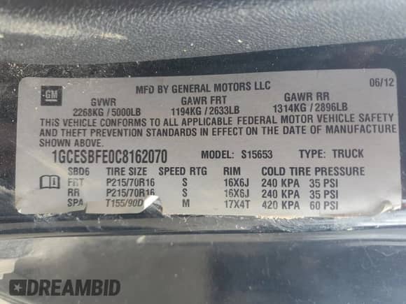 2012 Chevrolet Colorado Work Truck with VIN 1GCESBFE0C8162070, listed as a Copart auction lot 55124445 with 114,965 mi miles and Salvage title. Bid and sale history available at DreamBid. Image 13.