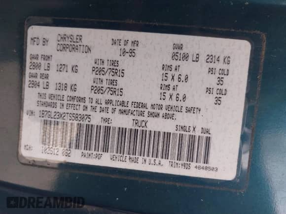1996 Dodge Dakota with VIN 1B7GL23X2TS583075, listed as a IAAI auction lot 42049233 with 144,020 mi miles and . Bid and sale history available at DreamBid. Image 9.