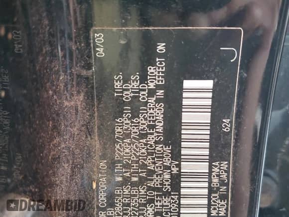 2003 Toyota Highlander с VIN JTEGF21AX30109341, выставлен на аукционе Copart как лот 85894545 с пробегом 179 536 миль миль и Чистый • Clean title. История ставок и продаж доступна на DreamBid. Изображение 13.