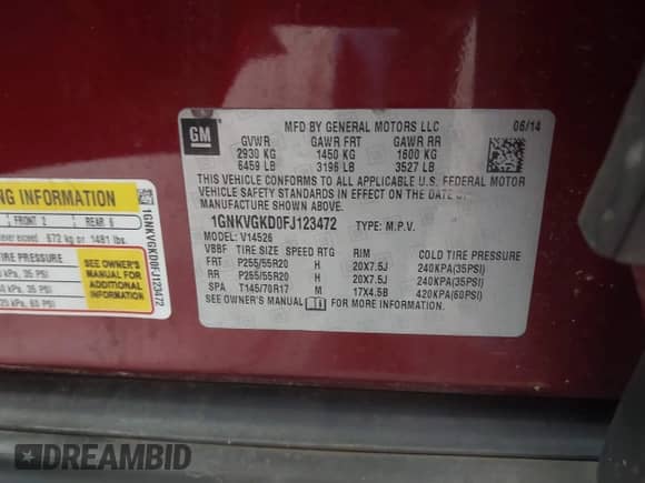 2015 Chevrolet Traverse LT с VIN 1GNKVGKD0FJ123472, выставлен на аукционе IAAI как лот 43215355 с пробегом 164 224 миль миль и . История ставок и продаж доступна на DreamBid. Изображение 9.