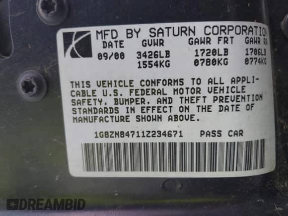 2001 Saturn SW with VIN 1G8ZN84711Z234671, listed as a IAAI auction lot 42567940 with 94,379 mi miles and . Bid and sale history available at DreamBid. Image 9.