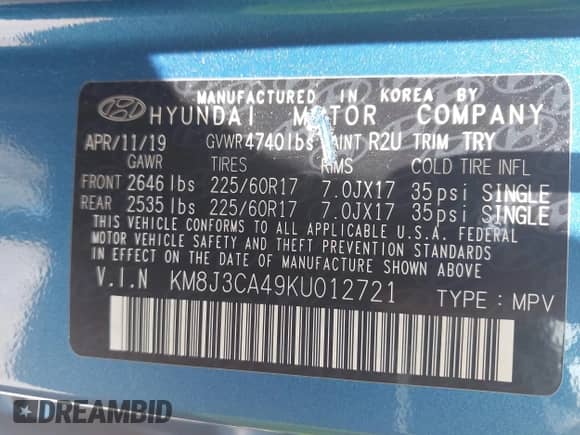 2019 Hyundai Tucson Value z VIN KM8J3CA49KU012721, wystawiony jako IAAI lot #42559090 z przebiegiem 76 694 mil mil oraz . Historia ofert i sprzedaży dostępna na DreamBid. Obrazek 9.
