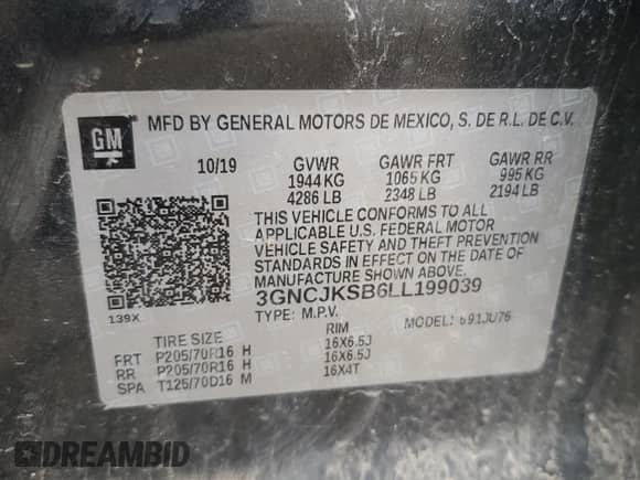 2020 Chevrolet Trax LS с VIN 3GNCJKSB6LL199039, выставлен на аукционе Copart как лот 67718065 с пробегом 86 601 миль миль и Списание • Salvage title. История ставок и продаж доступна на DreamBid. Изображение 14.