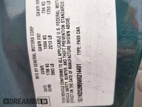 1998 Chevrolet Malibu с VIN 1G1ND52M9W6214491, выставлен на аукционе Copart как лот 70047525 с пробегом 141 291 миль миль и Чистый • Clean title. История ставок и продаж доступна на DreamBid. Изображение 12.