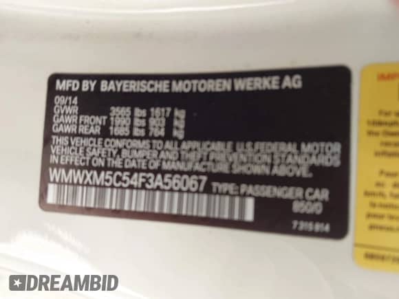 2015 MINI Hardtop with VIN WMWXM5C54F3A56067, listed as a IAAI auction lot 43044092 with 146,630 mi miles and . Bid and sale history available at DreamBid. Image 9.