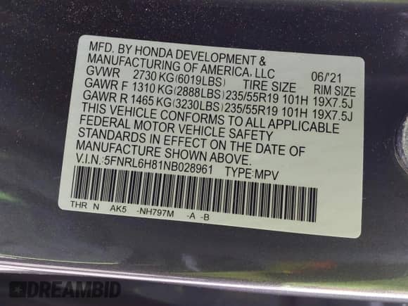2022 Honda Odyssey Touring z VIN 5FNRL6H81NB028961, wystawiony jako IAAI lot #43456061 z przebiegiem 48 665 mil mil oraz . Historia ofert i sprzedaży dostępna na DreamBid. Obrazek 9.