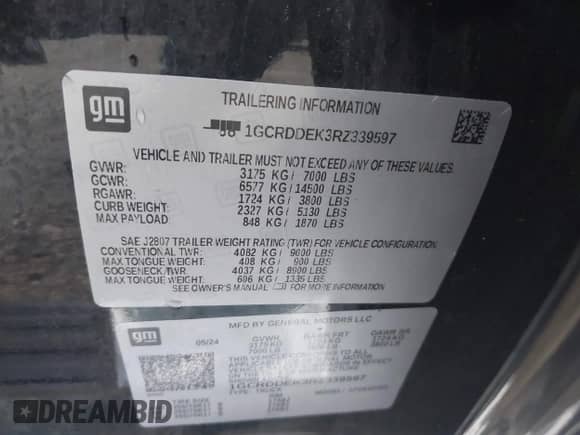 2024 Chevrolet Silverado 1500 LT with VIN 1GCRDDEK3RZ339597, listed as a IAAI auction lot 42299928 with 42,614 mi miles and . Bid and sale history available at DreamBid. Image 9.
