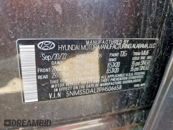 2023 Hyundai Santa Fe Calligraphy с VIN 5NMS5DAL2PH506658, выставлен на аукционе Copart как лот 69307655 с пробегом 101 445 миль миль и Списание • Salvage title. История ставок и продаж доступна на DreamBid. Изображение 13.