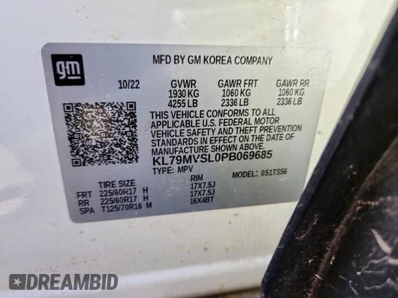 2023 Chevrolet TrailBlazer ACTIV с VIN KL79MVSL0PB069685, выставлен на аукционе Copart как лот 72012805 с пробегом 35 142 миль миль и Списание • Salvage title. История ставок и продаж доступна на DreamBid. Изображение 13.