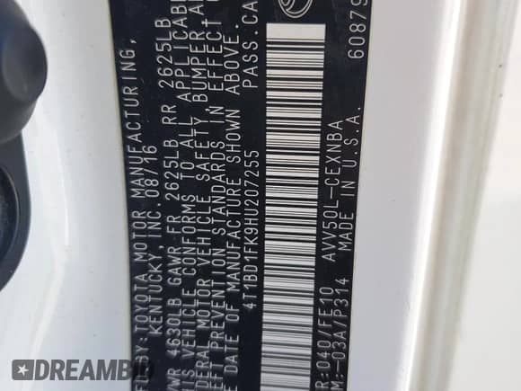 2017 Toyota Camry Hybrid LE с VIN 4T1BD1FK9HU207255, выставлен на аукционе Copart как лот 71706455 с пробегом 247 601 миль миль и Списание • Salvage title. История ставок и продаж доступна на DreamBid. Изображение 13.