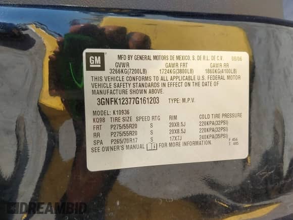 2007 Chevrolet Avalanche 3LT with VIN 3GNFK12377G161203, listed as a IAAI auction lot 42395660 with 215,448 mi miles and . Bid and sale history available at DreamBid. Image 9.
