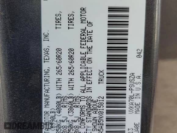 2022 Toyota Tundra SR5 с VIN 5TFLA5AB5NX015812, выставлен на аукционе Copart как лот 87409535 с пробегом 41 395 миль миль и Списание • Salvage title. История ставок и продаж доступна на DreamBid. Изображение 13.