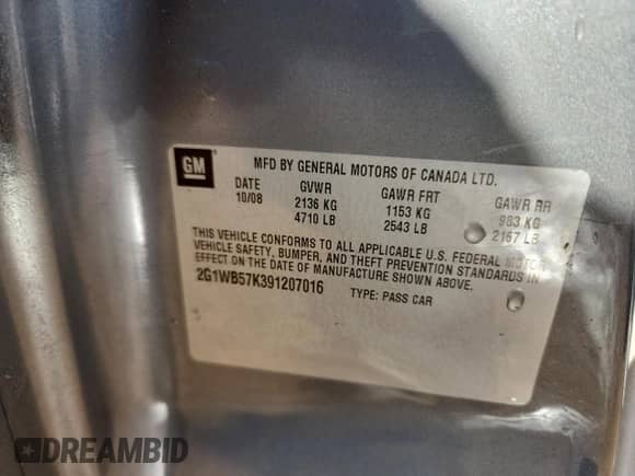 2009 Chevrolet Impala LS с VIN 2G1WB57K391207016, выставлен на аукционе Copart как лот 86290765 с пробегом 147 204 миль миль и Списание • Salvage title. История ставок и продаж доступна на DreamBid. Изображение 12.