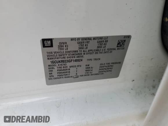 2016 Chevrolet Silverado 1500 LT with VIN 1GCUKREC6GF148924, listed as a Copart auction lot 47639175 with 139,819 mi miles and Salvage title. Bid and sale history available at DreamBid. Image 14.