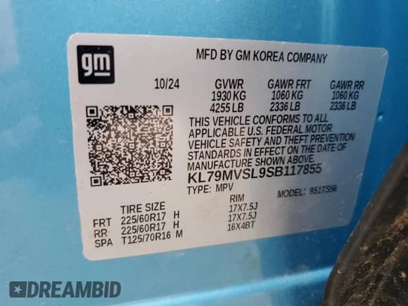 2025 Chevrolet TrailBlazer ACTIV с VIN KL79MVSL9SB117855, выставлен на аукционе Copart как лот 60623085 с пробегом 2 715 миль миль и Списание • Salvage title. История ставок и продаж доступна на DreamBid. Изображение 14.