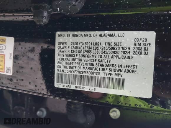 2021 Honda Passport Sport z VIN 5FNYF7H29MB000120, wystawiony jako IAAI lot #41129219 z przebiegiem Nie podano mil oraz . Historia ofert i sprzedaży dostępna na DreamBid. Obrazek 9.