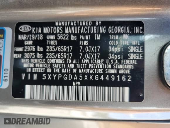 2019 Kia Sorento S с VIN 5XYPGDA5XKG449162, выставлен на аукционе Copart как лот 69126115 с пробегом 166 985 миль миль и Чистый • Clean title. История ставок и продаж доступна на DreamBid. Изображение 13.