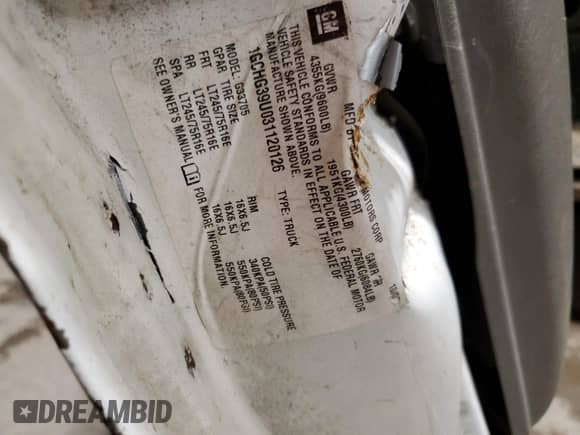 2003 Chevrolet Express Cargo with VIN 1GCHG39U031120126, listed as a Copart auction lot 44209535 with 123,133 mi miles and Salvage title. Bid and sale history available at DreamBid. Image 15.