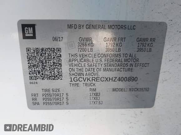 2017 Chevrolet Silverado 1500 LT with VIN 1GCVKRECXHZ400890, listed as a IAAI auction lot 42559776 with 70,015 mi miles and . Bid and sale history available at DreamBid. Image 9.