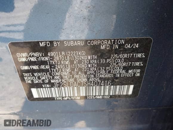 2025 Subaru Forester z VIN JF2SLDAC7SH407416, wystawiony jako IAAI lot #42566823 z przebiegiem 13 165 mil mil oraz . Historia ofert i sprzedaży dostępna na DreamBid. Obrazek 9.