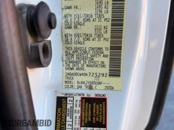 2013 Nissan Frontier SV with VIN 1N6AD0CW4DN725292, listed as a Copart auction lot 89578025 with 136,778 mi miles and Clean title. Bid and sale history available at DreamBid. Image 10.